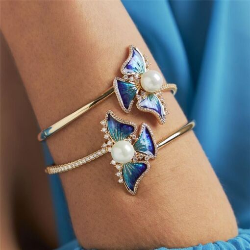 BRACELETE MEIA BORBOLETA ESMALTADA MEIA LINHA CRAV.ZIRC