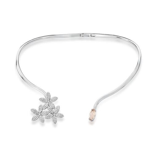 GARGANTILHA ARO LISO COM FLORES E CRISTAL