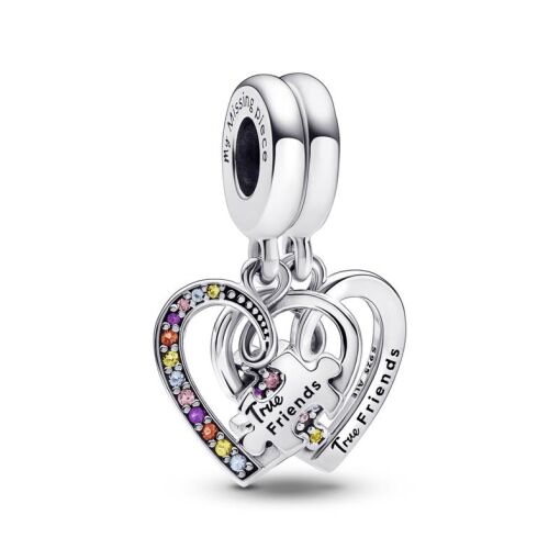 CHARM PENDENTE AMIZADE DOIS CORAÇÕES EM QUEBRA CABEÇA PANDORA
