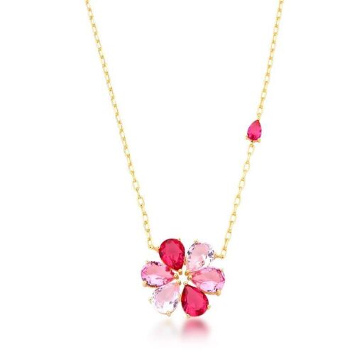 COLAR COM PINGENTE DE FLOR COM CRISTAIS +5CM