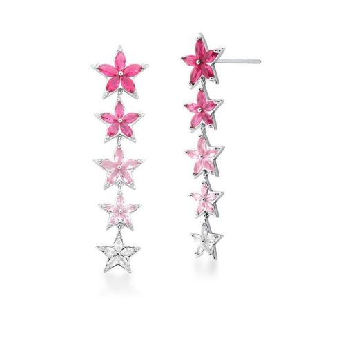 BRINCO PÊNDULO CINCO FLORES ROSA DEGRADÊ