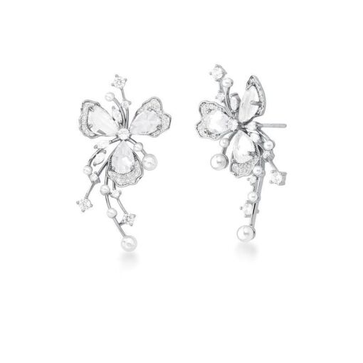 BRINCO DE FLOR COM CRISTAIS E PÉROLAS