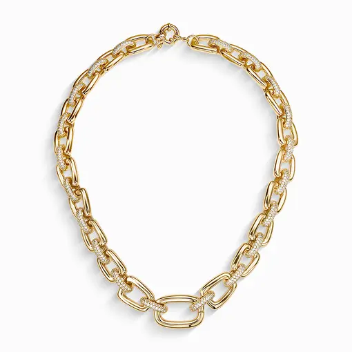 Colar de elos folheado a ouro 18k com detalhes em zircônia