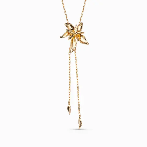 Colar lariat folheado ouro 18k com flor