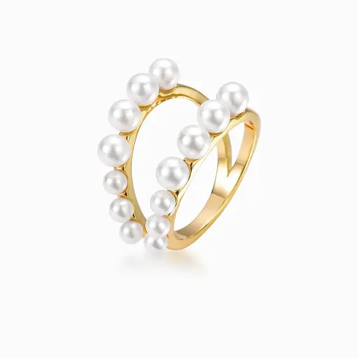 Anel folheado ouro 18k com pérolas