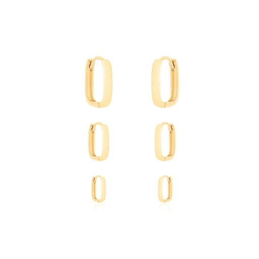 CONJUNTO TRIO DE ARGOLINHAS RETANGULARES