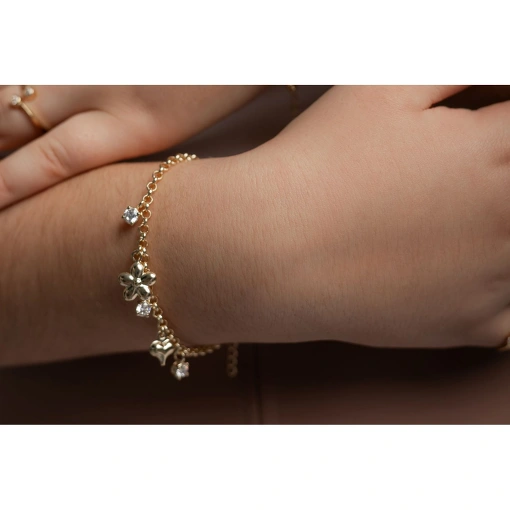 PULSEIRA COM FLOR, CORAÇÃO E PONTO DE LUZ