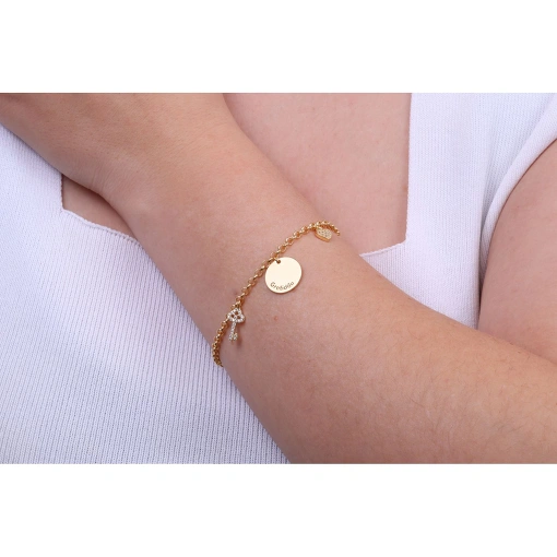 PULSEIRA COM CHAVE, MEDALHA GRATIDÃO E CORAÇÃO