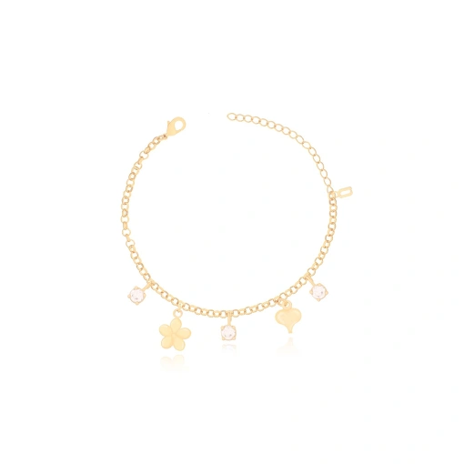 PULSEIRA COM FLOR, CORAÇÃO E PONTO DE LUZ
