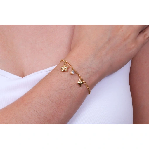PULSEIRA COM FLOR, CORAÇÃO E PONTO DE LUZ