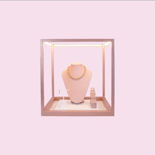 CUBO PARA VITRINE ROSÉ COM ILUMINAÇÃO COM EXPOSITORES M