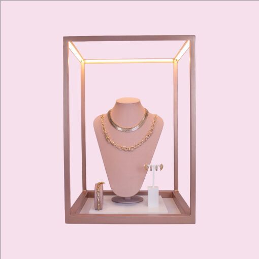 CUBO PARA VITRINE ROSÉ COM ILUMINAÇÃO COM EXPOSITORES G