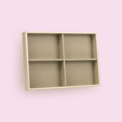 BANDEJA 4 ESPAÇOS 21X29CM LINHO CHAMPAGNE COM VELUDO DELUXE