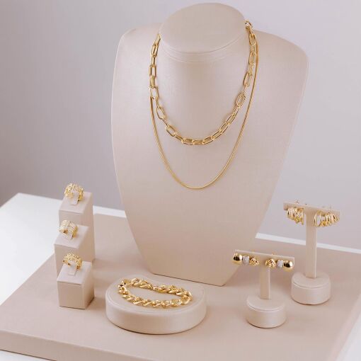 KIT EXPOSITOR PARA JOIAS FACTO DOURADO ELEGÂNCIA