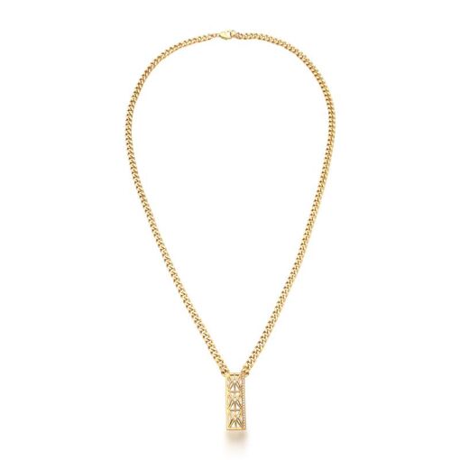 COLAR COM PINGENTE RETANGULAR GEOMETRICO BANHADO A OURO