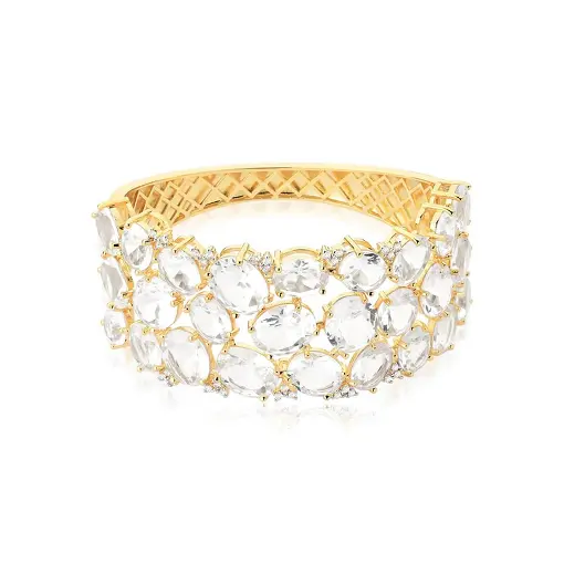 BRACELETE COM CRISTAIS TRANSPARENTES OVAIS BANHADO A OURO