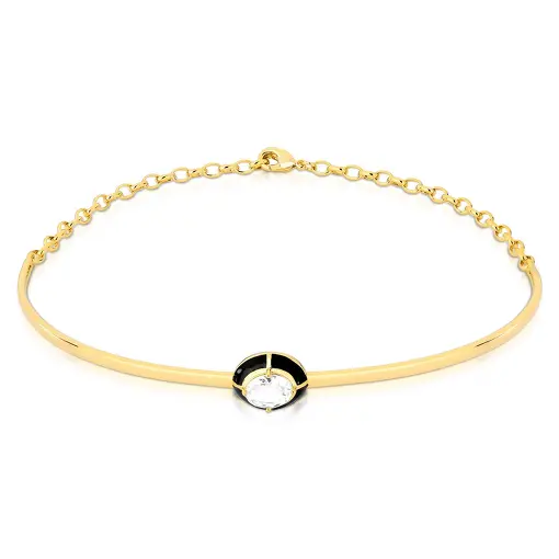 GARGANTILHA COM CRISTAL OVAL E ESMALTADO BANHADO A OURO