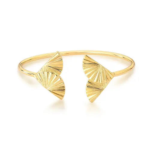 BRACELETE ABERTO COM LEQUE LISO BANHADO A OURO