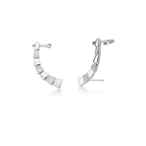 BRINCO EAR CUFF LISO E CRAVEJADO DE ZIRCÔNIAS BANHADO A RÓDIO