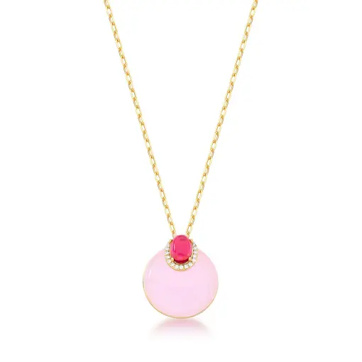 COLAR COM PINGENTE REDONDO BANHADO A OURO