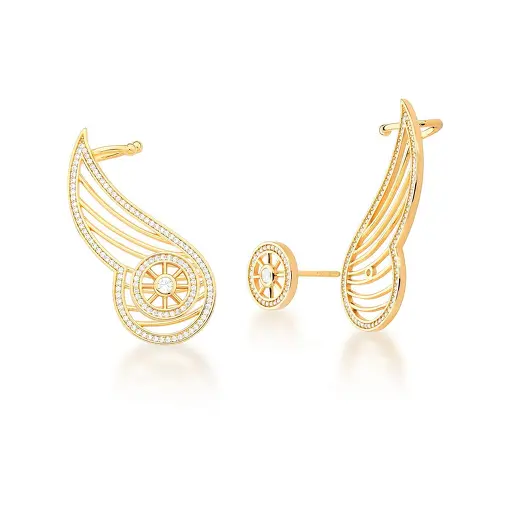 BRINCO EAR CUFF 2 EM 1 ASA COM ZIRCÔNIAS BRANCAS BANHADO A OURO