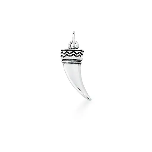 PINGENTE DENTE DE SABRE TRABALHADO E LISO PRATA ENVELHECIDA