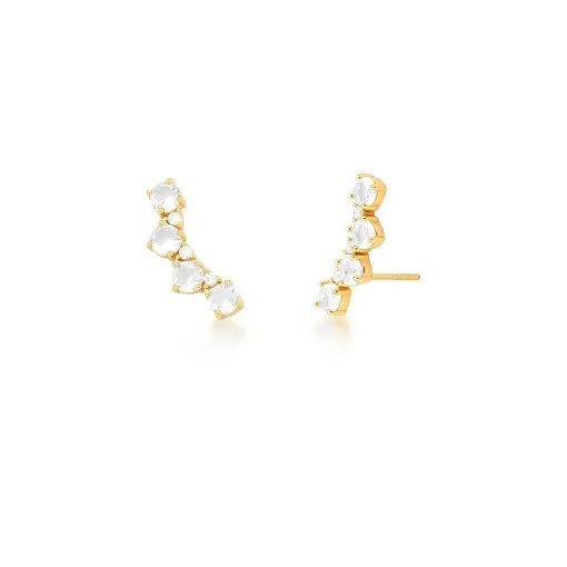 BRINCO EAR CUFF COM CRISTAIS REDONDOS BANHADO A OURO