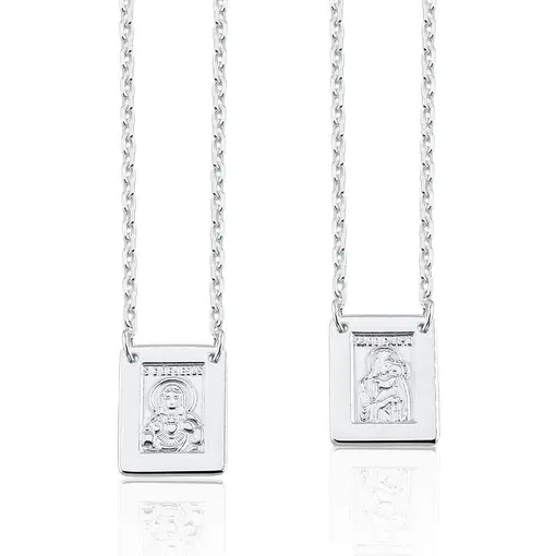 ESCAPULÁRIO COM PINGENTES RELIGIOSOS RETANGULARES EM PRATA LISA