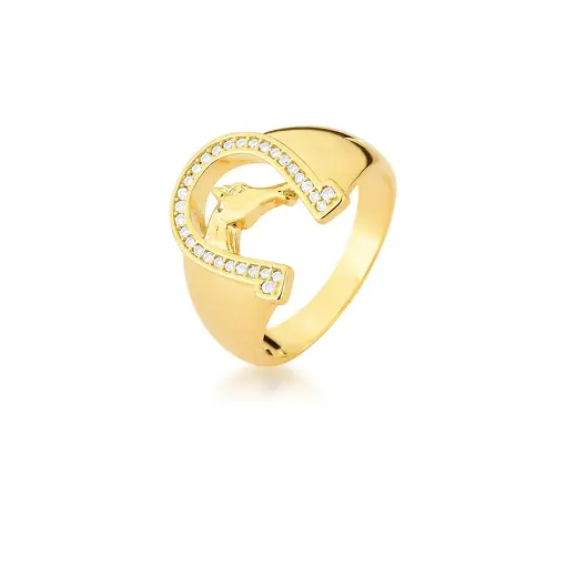 ANEL DE CAVALO E FERRADURA BANHADO A OURO