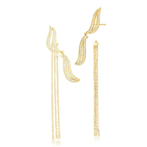BRINCO EAR JACKET DE ASA CURVO CRAVEJADO DE ZIRCÔNIAS E PÊNDULO