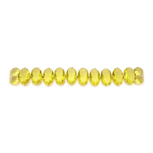 PULSEIRA COM CRISTAIS OVAIS PRASIOLITA BANHADA A OURO