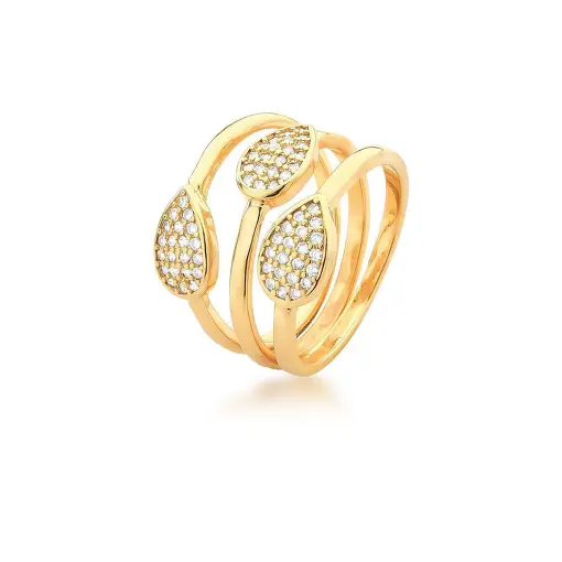ANEL TRIPLO DE GOTA CRAVEJADO DE ZIRCÔNIAS BANHADO A OURO