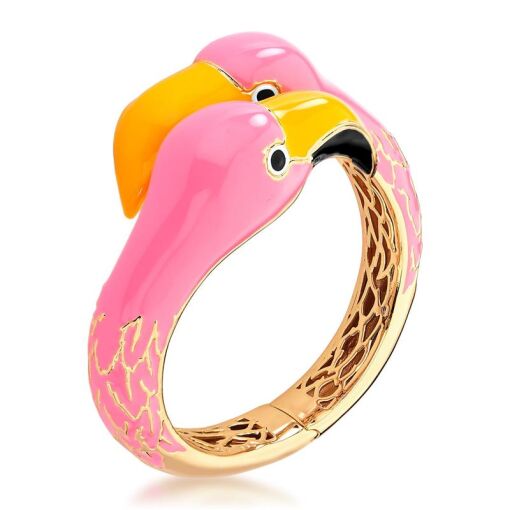BRACELETE DE FLAMINGO ESMALTADO ROSA BANHADO A OURO