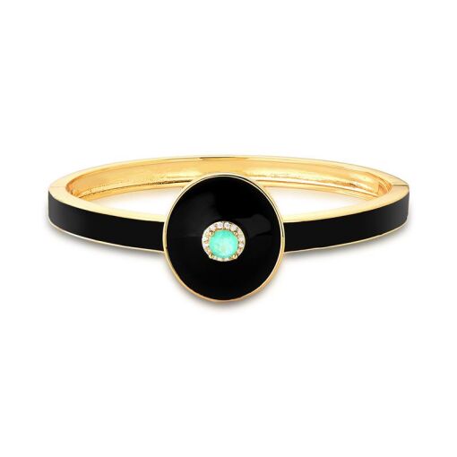 BRACELETE COM OVAL ESMALTADO E CRISTAL BANHADO A OURO