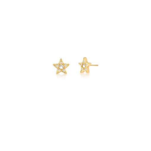 BRINCO DE ESTRELA COM ZIRCÔNIAS BRANCAS BANHADO A OURO
