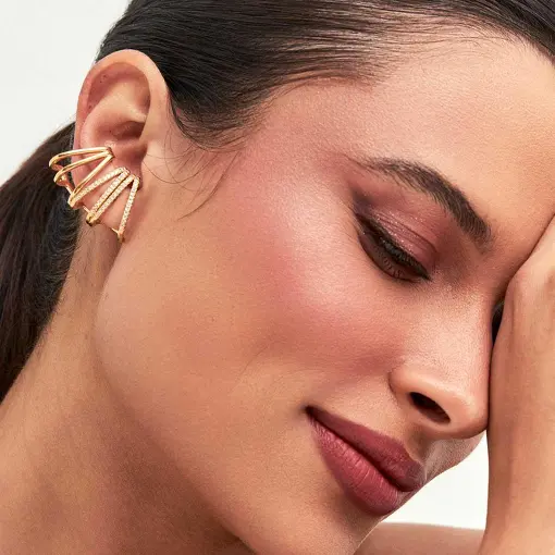 BRINCO EAR CUFF SETE VOLTAS E ZIRCÔNIAS  BANHADO A OURO