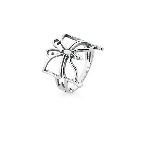 ANEL BORBOLETA VAZADA E LISA EM PRATA ENVELHECIDA