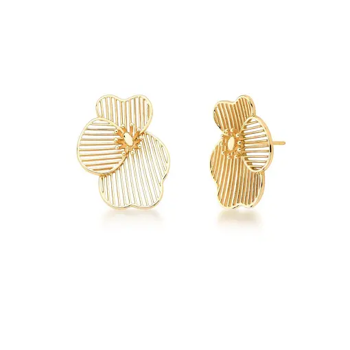 BRINCO DE FLOR TEXTURIZADO BANHADO A OURO