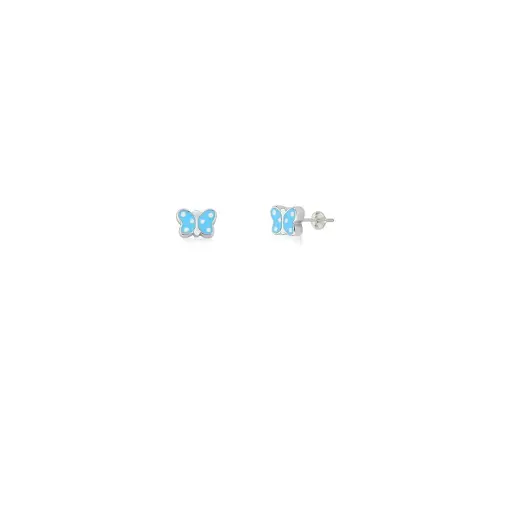 BRINCO KIDS DE BORBOLETA ESMALTADO AZUL PRATA RODINADA
