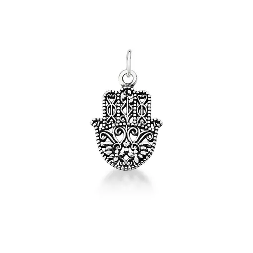 PINGENTE MÃO DE FÁTIMA TRABALHADO LISO PRATA ENVELHECIDA