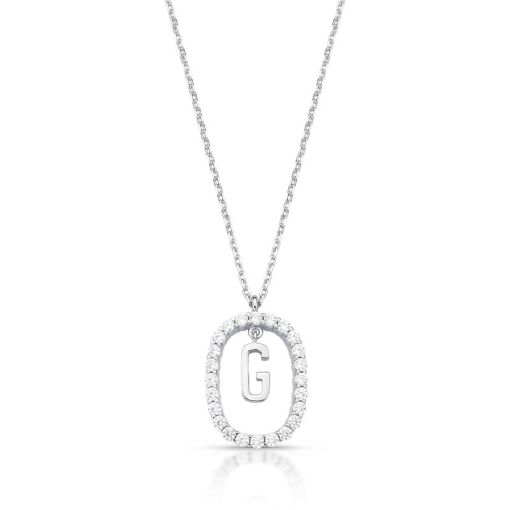 COLAR COM PINGENTE DE LETRA "G" CRAVEJADO PRATA RODINADA