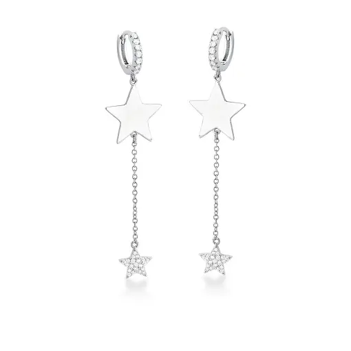 ARGOLA COM PÊNDULO E PINGENTES DE ESTRELAS BANHADA A RÓDIO