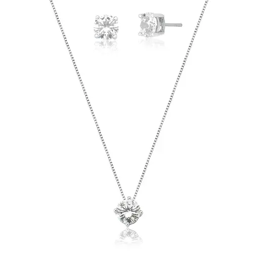 CONJUNTO BRINCO E COLAR COM CRISTAL REDONDO