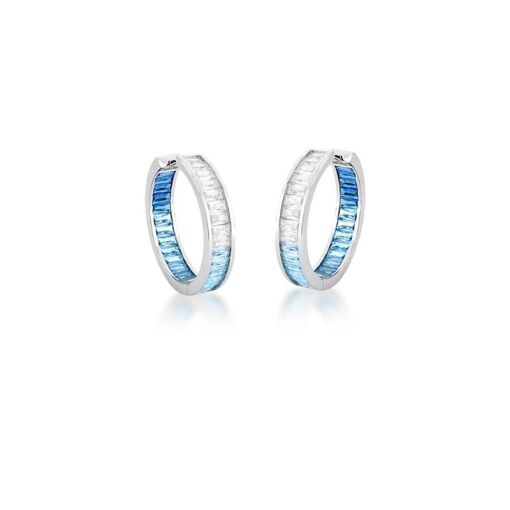 ARGOLA COM ZIRCÔNIAS BAGUETES AZUL DEGRADÊ BANHADA A RÓDIO
