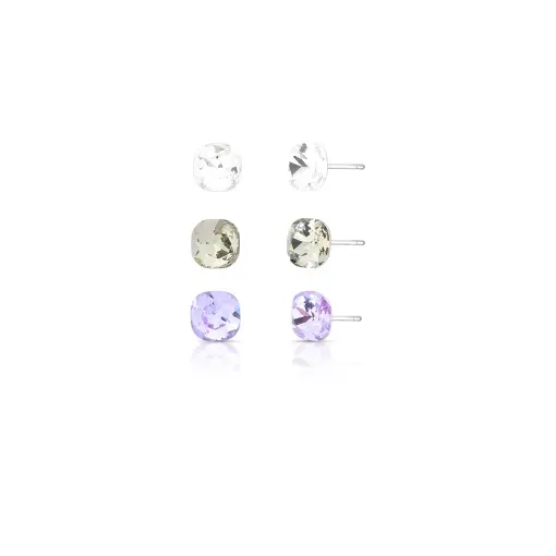 TRIO DE BRINCOS COM CRISTAIS QUADRADOS