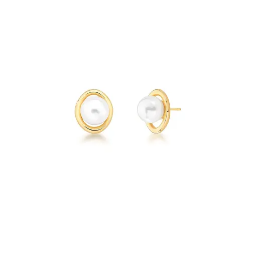 BRINCO OVAL COM PÉROLA SHELL BANHADO A OURO