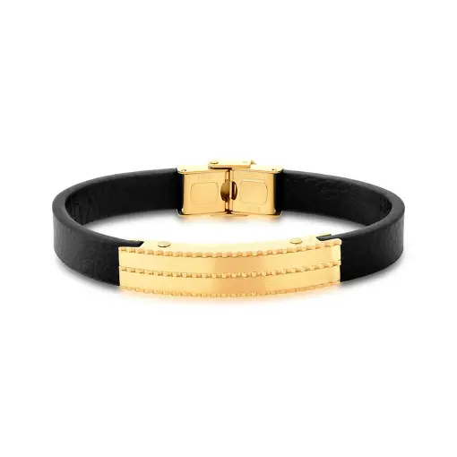 PULSEIRA EM COURO LEGÍTIMO COM PLACA LISA EM AÇO