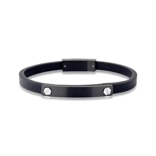 PULSEIRA EM COURO LEGÍTIMO E PLACA LISA EM AÇO
