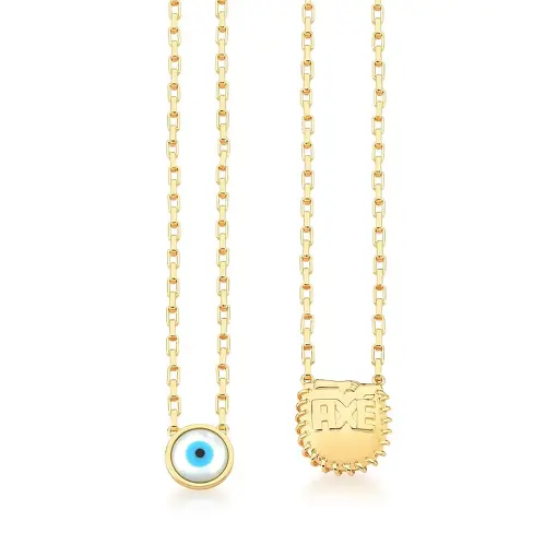 ESCAPULÁRIO COM PINGENTE DE OLHO E ESCRITA "AXÉ" BANHADO A OURO