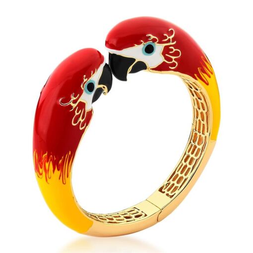 BRACELETE DE PAPAGAIO ESMALTADO BANHADO A OURO